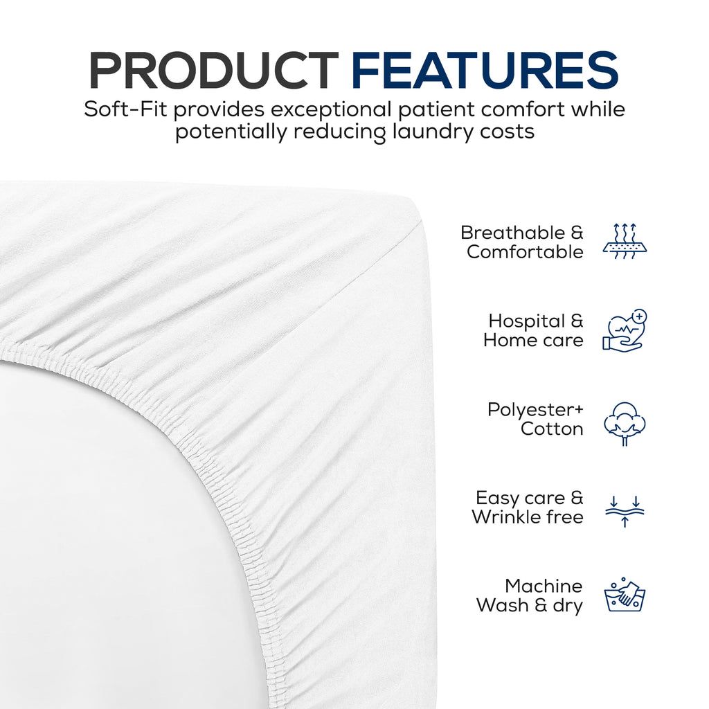 Linteum Textile White Fitted Hospital Bed Sheets (36"x84"x16") - Cotton Blend Soft Jersey Knitted Twin Sheets - Shrinkage Resistant for Home, Hotel, Motel & Rental Properties