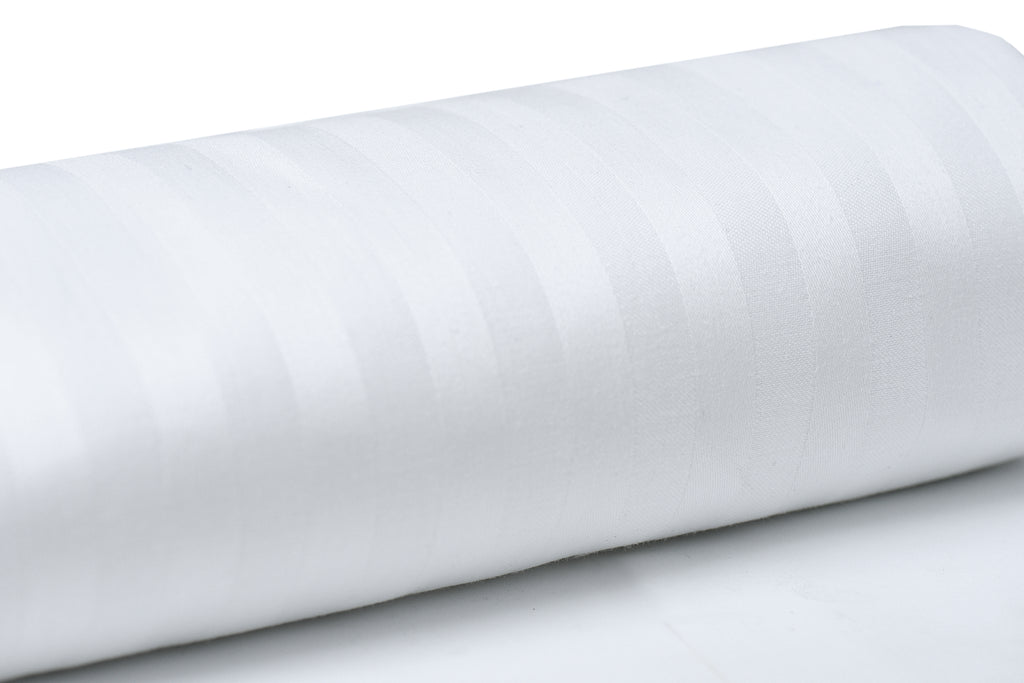 Linteum Textile Polycotton Striped Flat Sheets, 250 Thread Count, White with Woven White Stripes