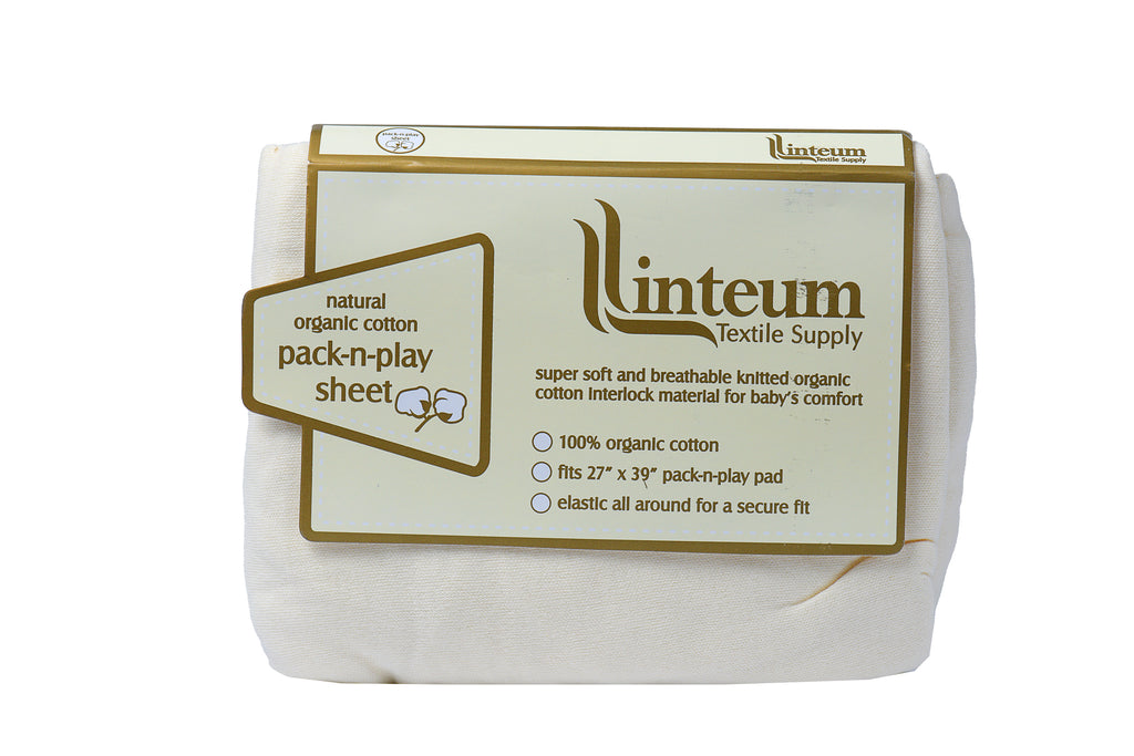 Linteum Textile (27x39 in, Beige) 100 % Natural Organic Cotton Crib Sheet for Pack-N-Play Pads