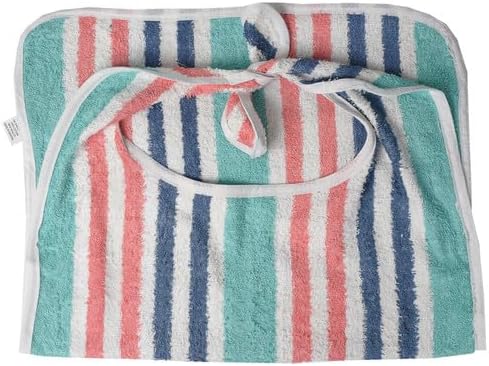 Linteum Textile Supply Striped Soft Terry Cotton Washable Reusable Adult Bibs with EZ-Tie Closure (18x34 in, 12-Pack)