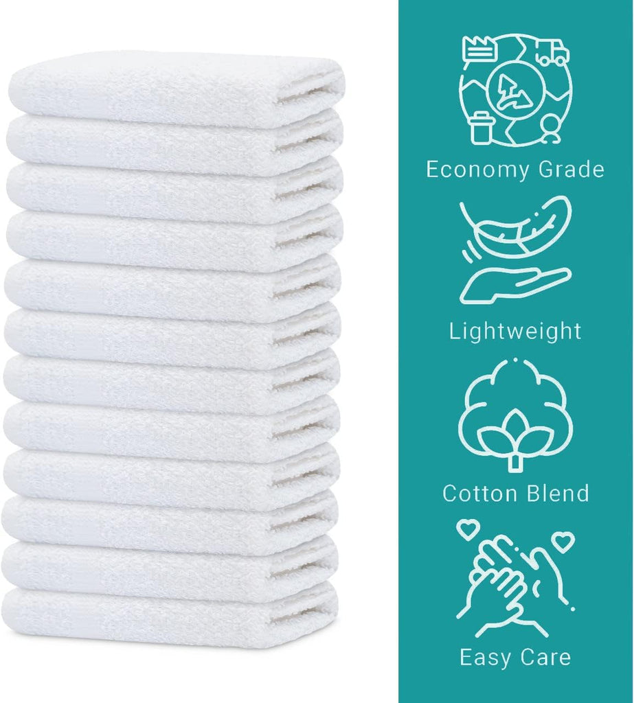 Linteum Textile (White, 12x12 In., Pack of 60) Cotton Blend Cleaning Rags for Multipurpose Cleaning Towels, Light Weight Commercial Grade, Machine Washable Cleaning Rags