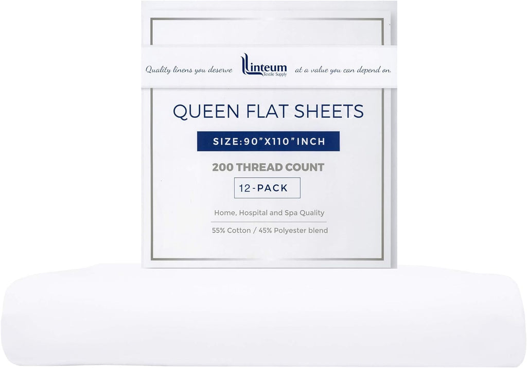 Linteum Textile White Percale Flat Sheets 200 Thread Count
