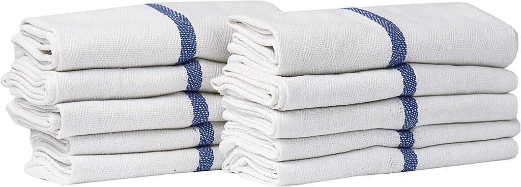 Linteum Textile Kitchen Towel Rag with Blue Stripe - 100% Cotton Kitchen Towels, Durable Kitchen Hand Towels, 15" x 25" Kitchen Dish Towels