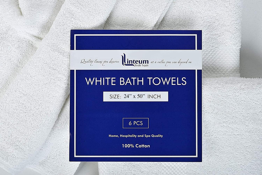 Linteum Textile Supply Premium Bath Towels Highly Absorbent, Soft, Lightweight with 100% Cotton Material for Home, Hotel, Spa, Gym, and More (24x50 inches) - White