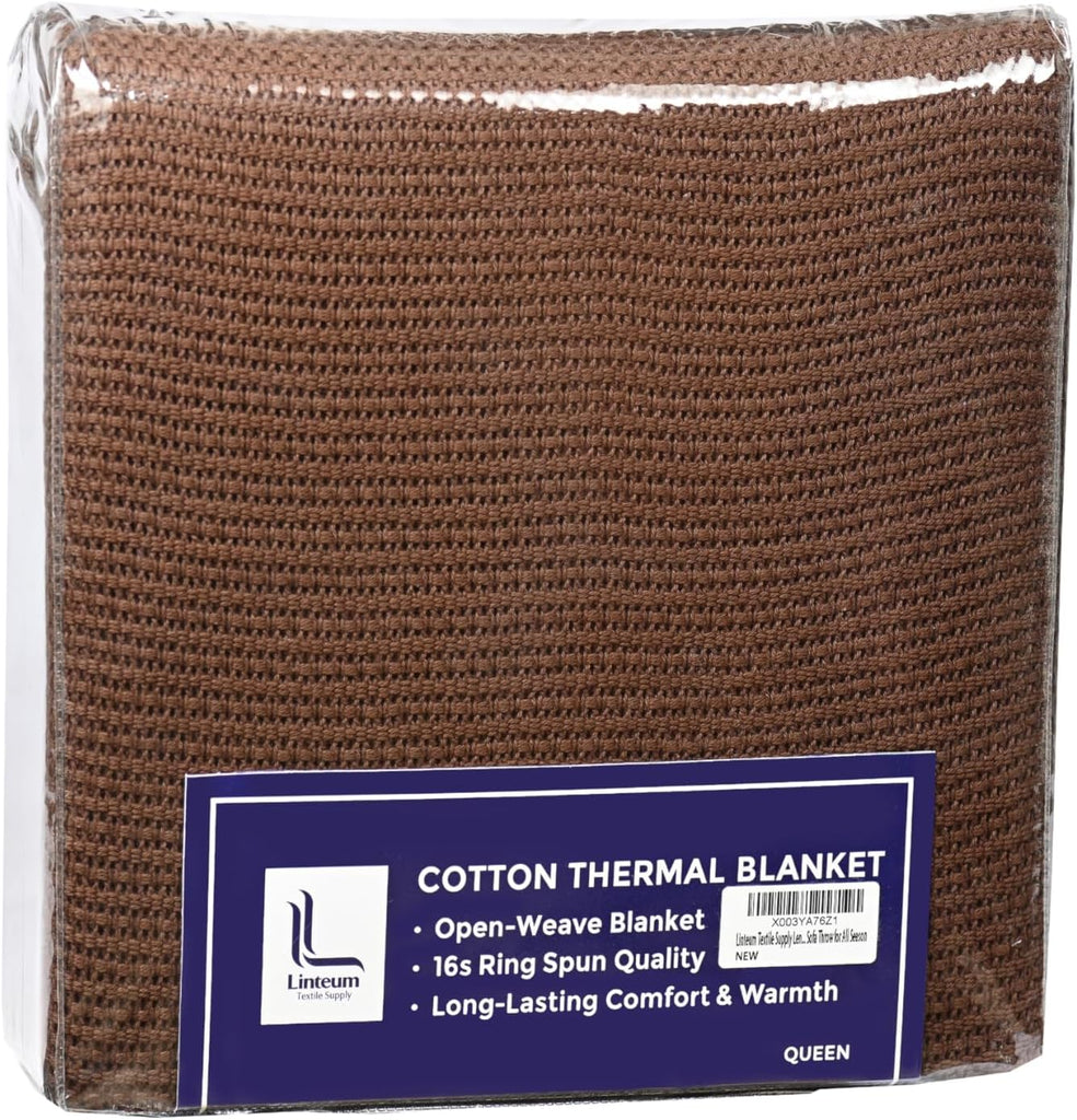 Linteum Textile Supply Leno Weave Blanket, 100% Cotton, Lightweight, Warm, Extra-Fluffy, Premium and Durable Soft & Cozy Bed Blanket for Bed, Couch, Sofa Throw for All Season