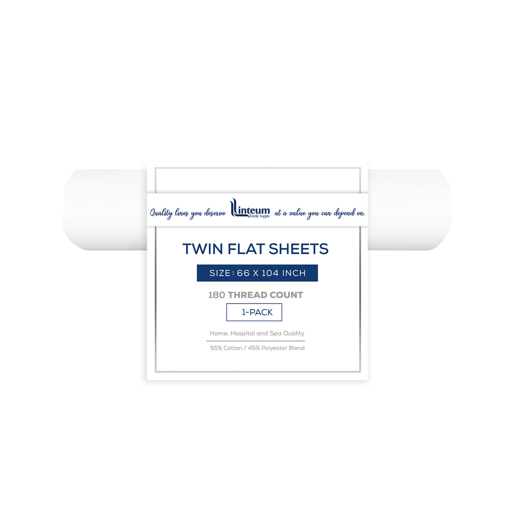 Linteum Textile Supply White Bed Sheet – 66x104 Soft and Comfortable Twin Size Flat Percale Sheets 180 Thread Count Top Sheets for Home, Hospitals, Spas & Rental Properties