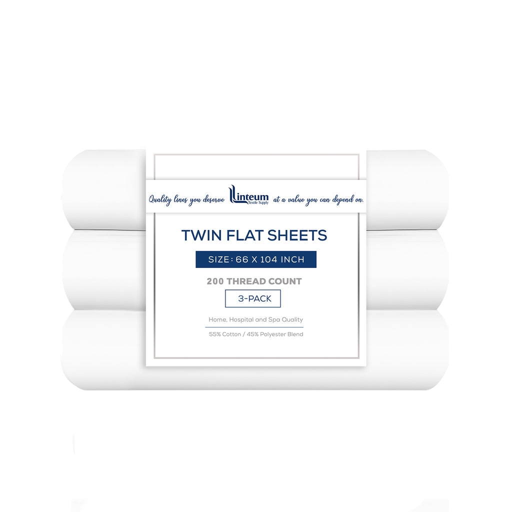 Linteum Textile Supply White Bed Sheets – Soft and Comfortable Twin Size Flat Percale Sheets 200 Thread Count Top Sheets for Home, Hospitals, Spas & Rental Properties (66x104 Inches)
