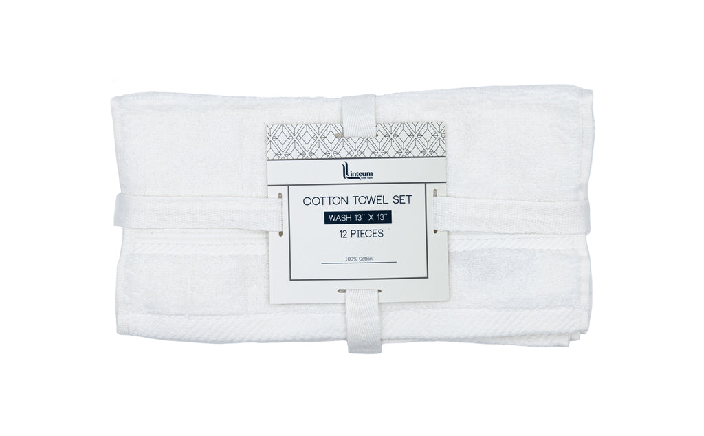 White Classic Luxury 100% Cotton Washcloths Set of 12 - 13x13 White